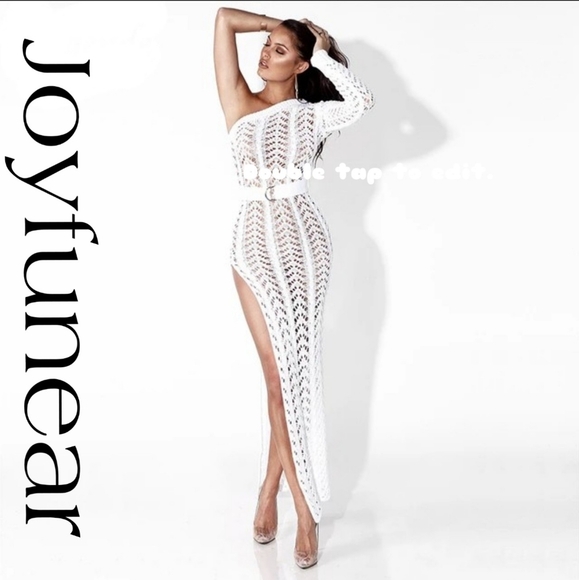 One shoulder Knitted Maxi Dress w/split - Picture 1 of 6